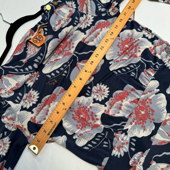 Tory Burch floral sheila silk dress 3/4sleeve midi navy blue coral Hawaiian MED - Picture 14 of 14